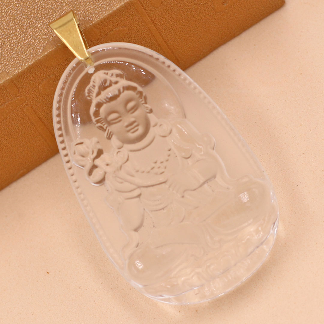 Mặt Dây Chuyền Phật Đại Thế Chí Bồ Tát Đá Pha Lê Trắng Size Nhỏ 3.6cm & Size Lớn 5cm- Tặng Kèm Móc Inox - Phong Thủy 868 - May Mắn - Bình An