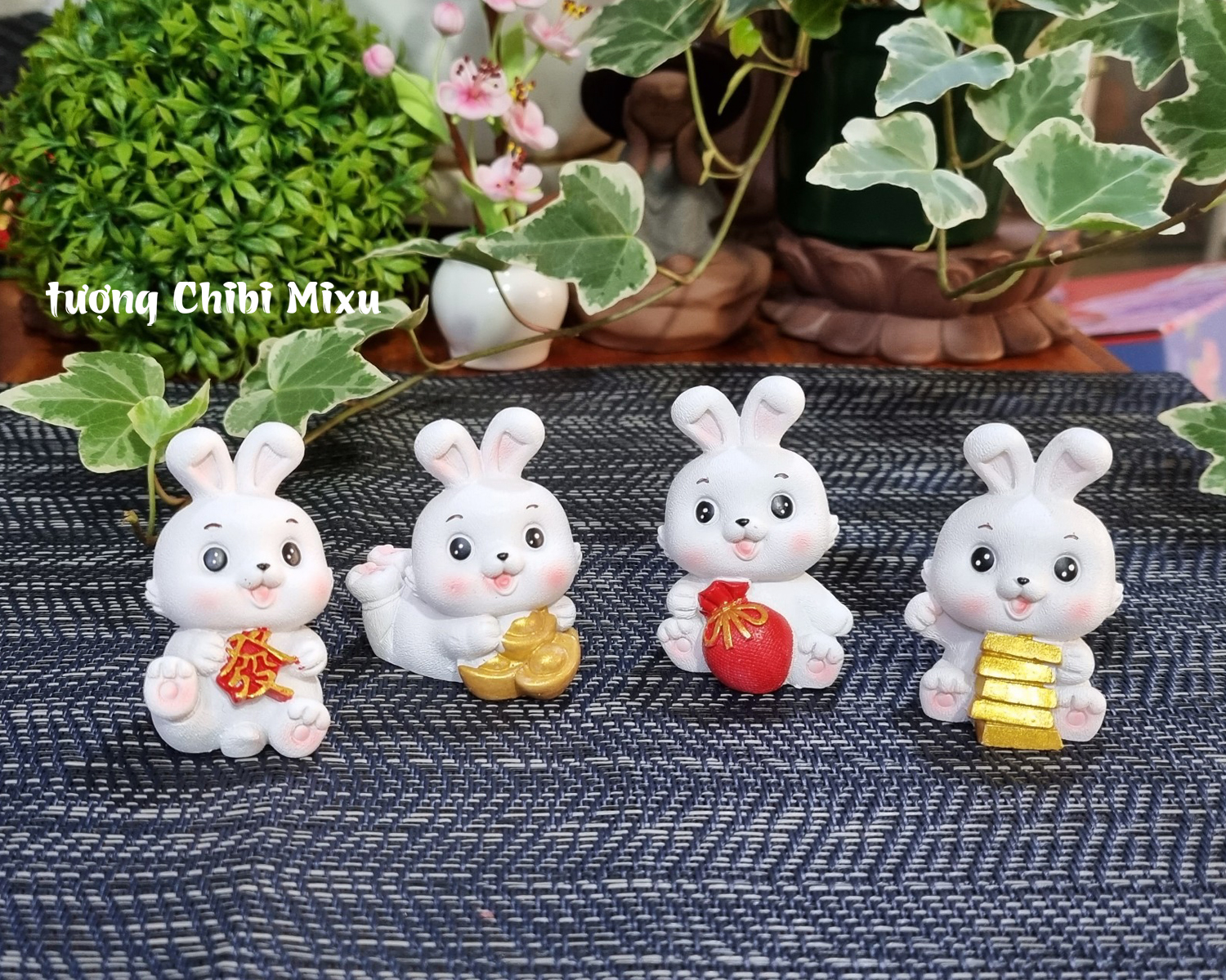 Bộ 04 tượng Thỏ trắng 5cm may mắn - tài lộc
