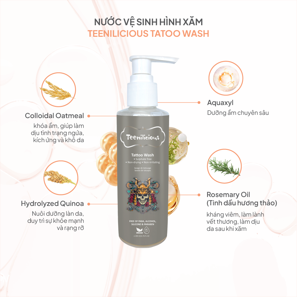 Combo Chăm Sóc Da Xăm Teenilicious Tattoo Salvé 50g &amp; Teenilicious Tattoo Wash 200ml