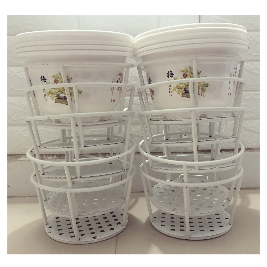 ComBo 10 GIỎ SẮT Treo Chậu Hoa Ban Công Hình Tròn - Màu Trắng + 10 Chậu Nhựa Trồng Hoa Cây Cảnh Bốn Mùa 250x170