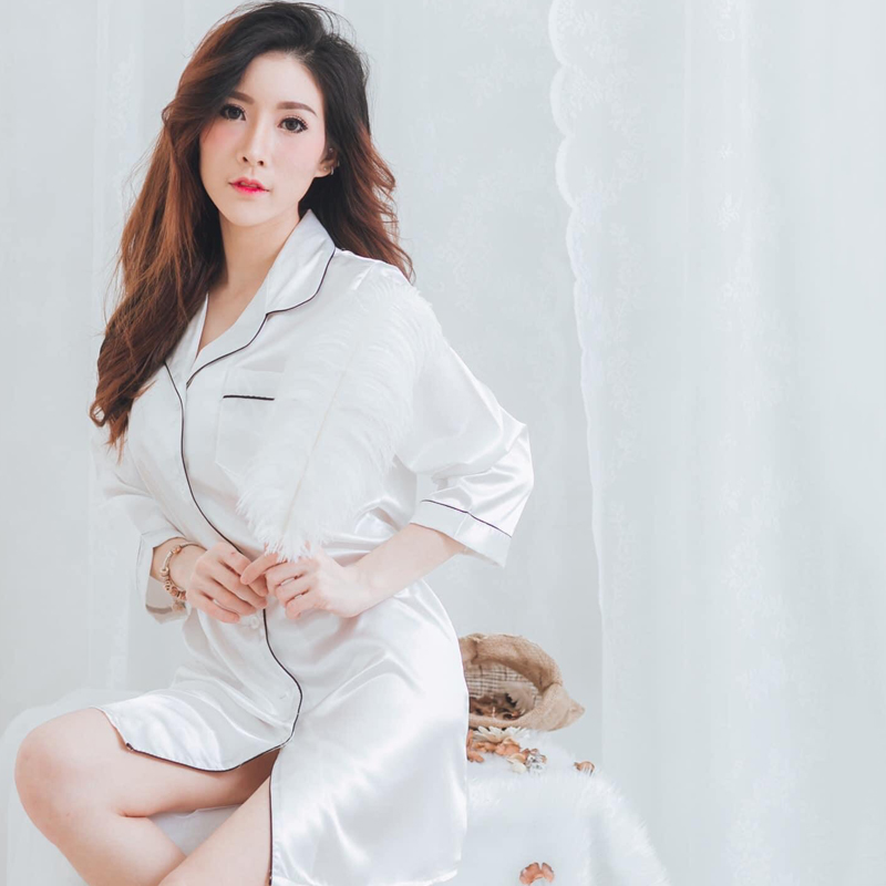 Đầm ngủ sơ mi cao cấp Q114 - Áo ngủ sơ mi tay lững - Váy ngủ sơ mi