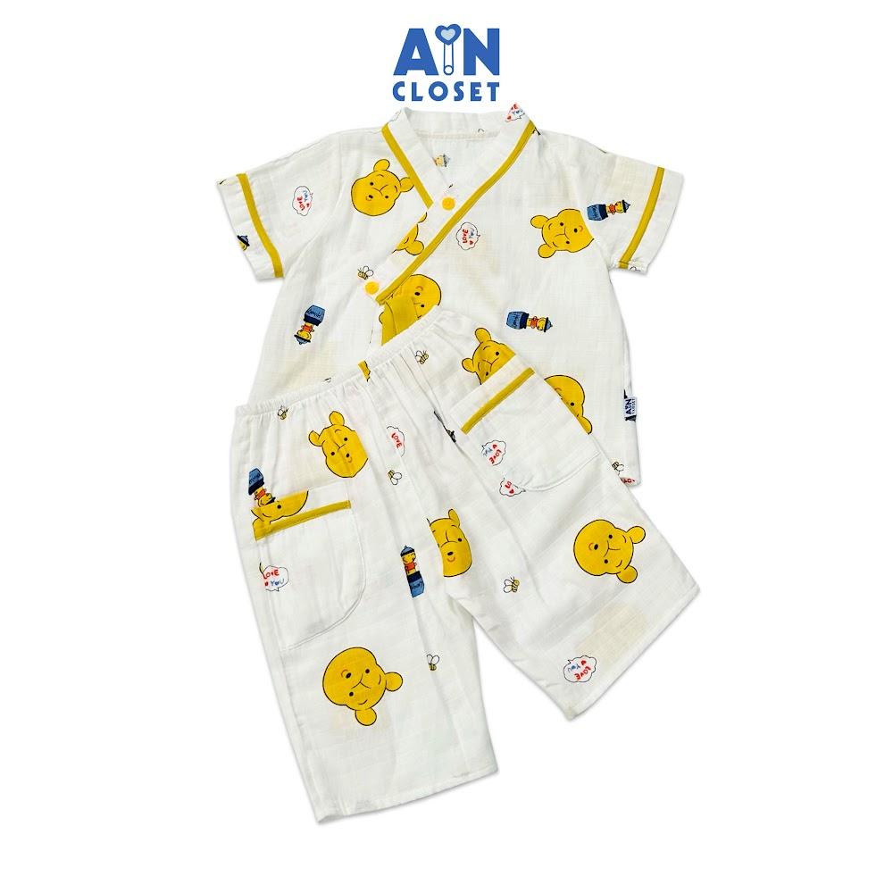 Bộ quần áo lửng unisex cho bé họa tiết Gấu Pooh vàng xô sợi tre - AICDBTLRU8SN - AIN Closet