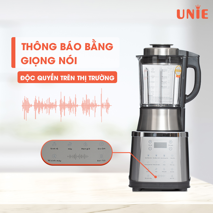 Máy làm sữa hạt đa năng Unie V8S, công suất 1800W, dung tích 1.75L, Báo Chức Năng Bằng Giọng Nói Thông Minh - Hàng chính hãng