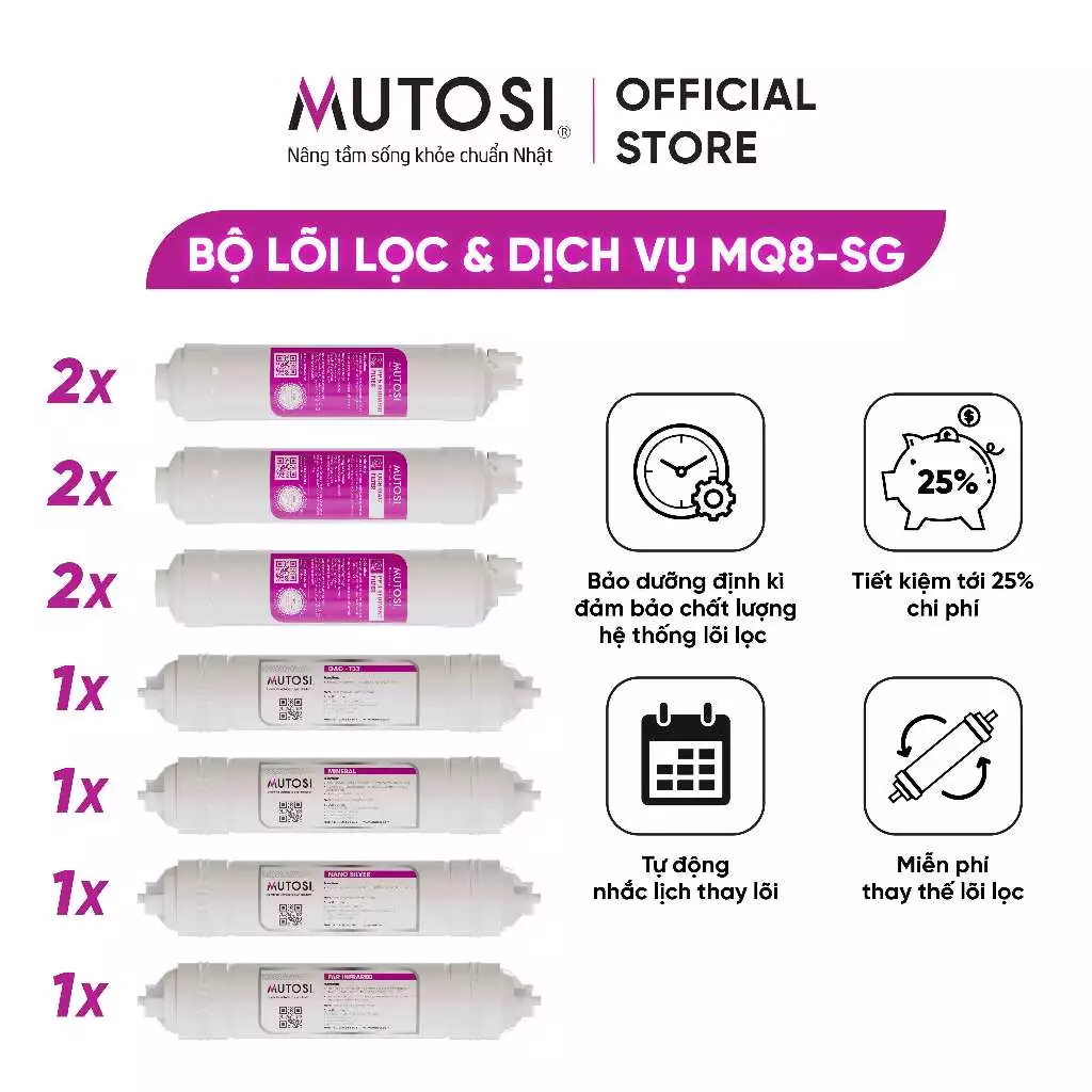 [ MQ8-SG ] Combo lõi lọc nước + miễn phí gói dịch vụ bảo dưỡng và thay thế tại nhà định kỳ 2 lần/năm - Hàng chính hãng Mutosi