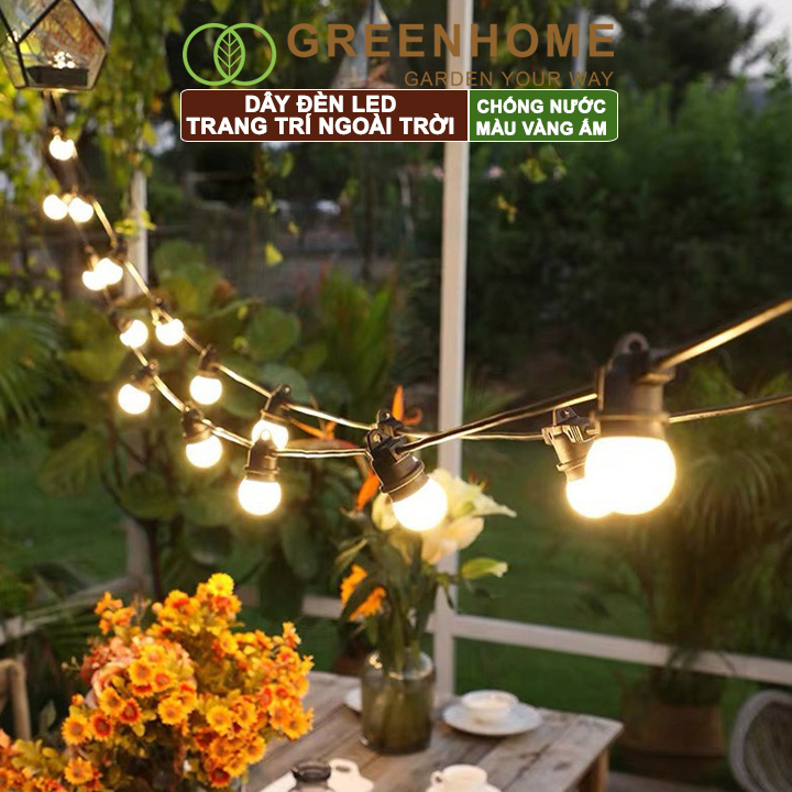 Dây đèn Led trang trí ngoài trời, 5m-10 đui, chống bụi, chống nước, tiết kiệm điện |Greenhome