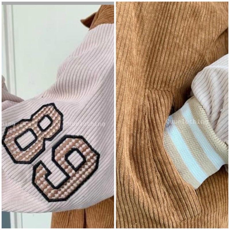 Áo khoác nhung bomber, áo bomber nhung gân maẫ thêu hình gấu, Áo Khoác Bomber Nhung 2 Lớp