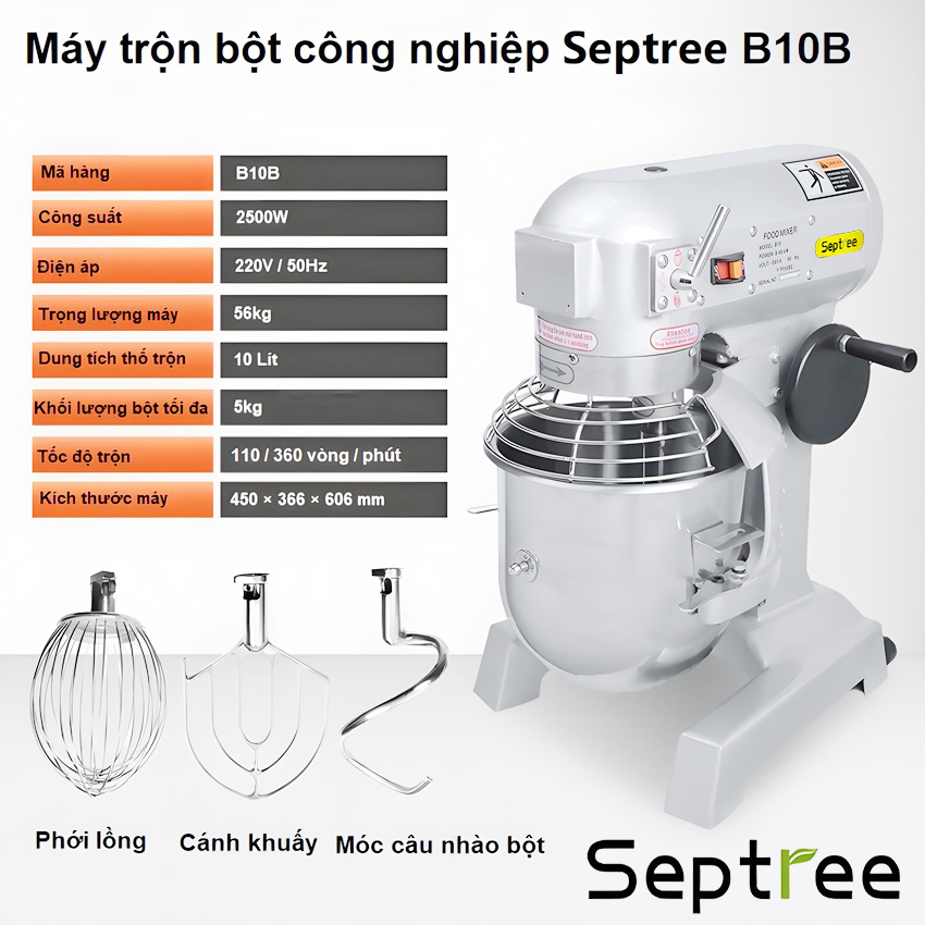 Máy trộn bột, đánh kem 10 lít chuyên nghiệp 3 trong 1 - Dòng công nghiệp. Thương hiệu Mỹ cao cấp Septree - B10B. HÀNG CHÍNH HÃNG