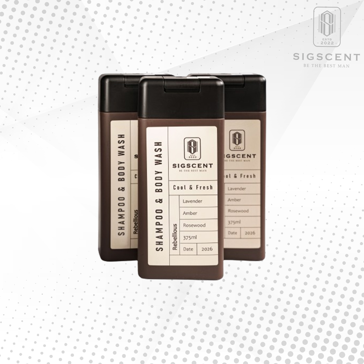 Sữa tắm dầu gội cho nam hương nước hoa 375ml Rebellious thương hiệu SIGSCENT- COMBO 3