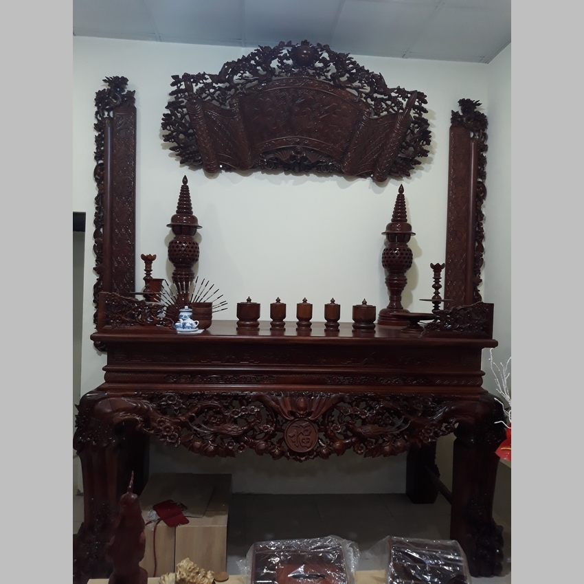 Bộ 3 đài thờ bằng gỗ gụ đựng chén nước thờ cúng, giá tận xưởng, hàng loại 1