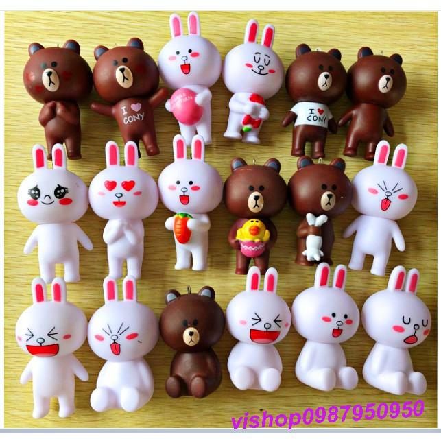 Móc khóa hình thỏ Cony và gấu Brown-Móc khóa gấu nâu và thỏ trắng-