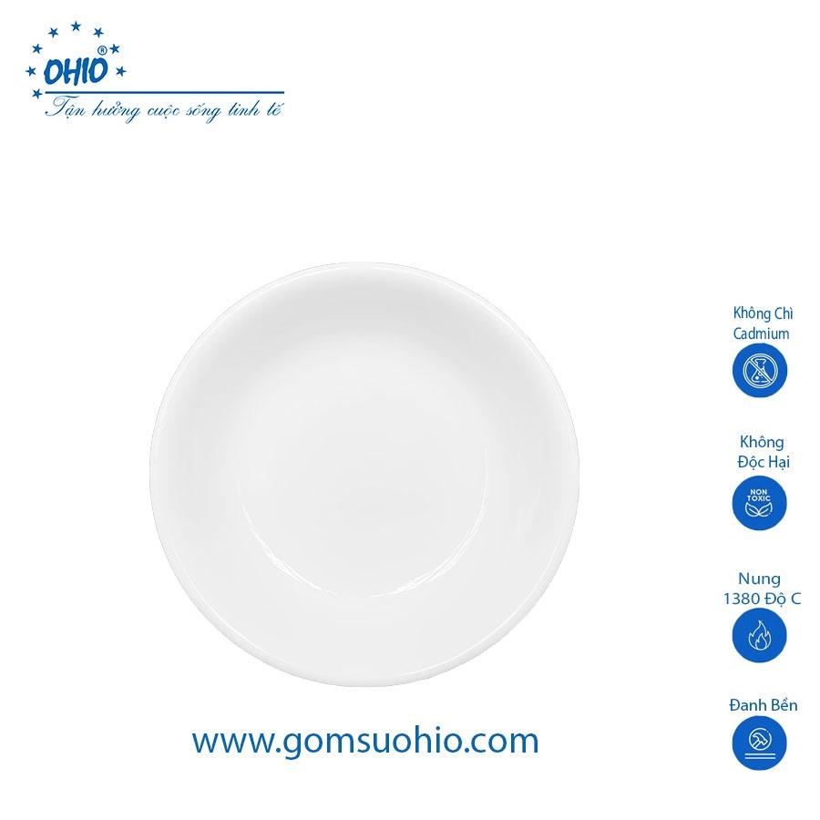 Đĩa Sâu Ảo 21cm Sứ Trắng Viền Kim OHIO