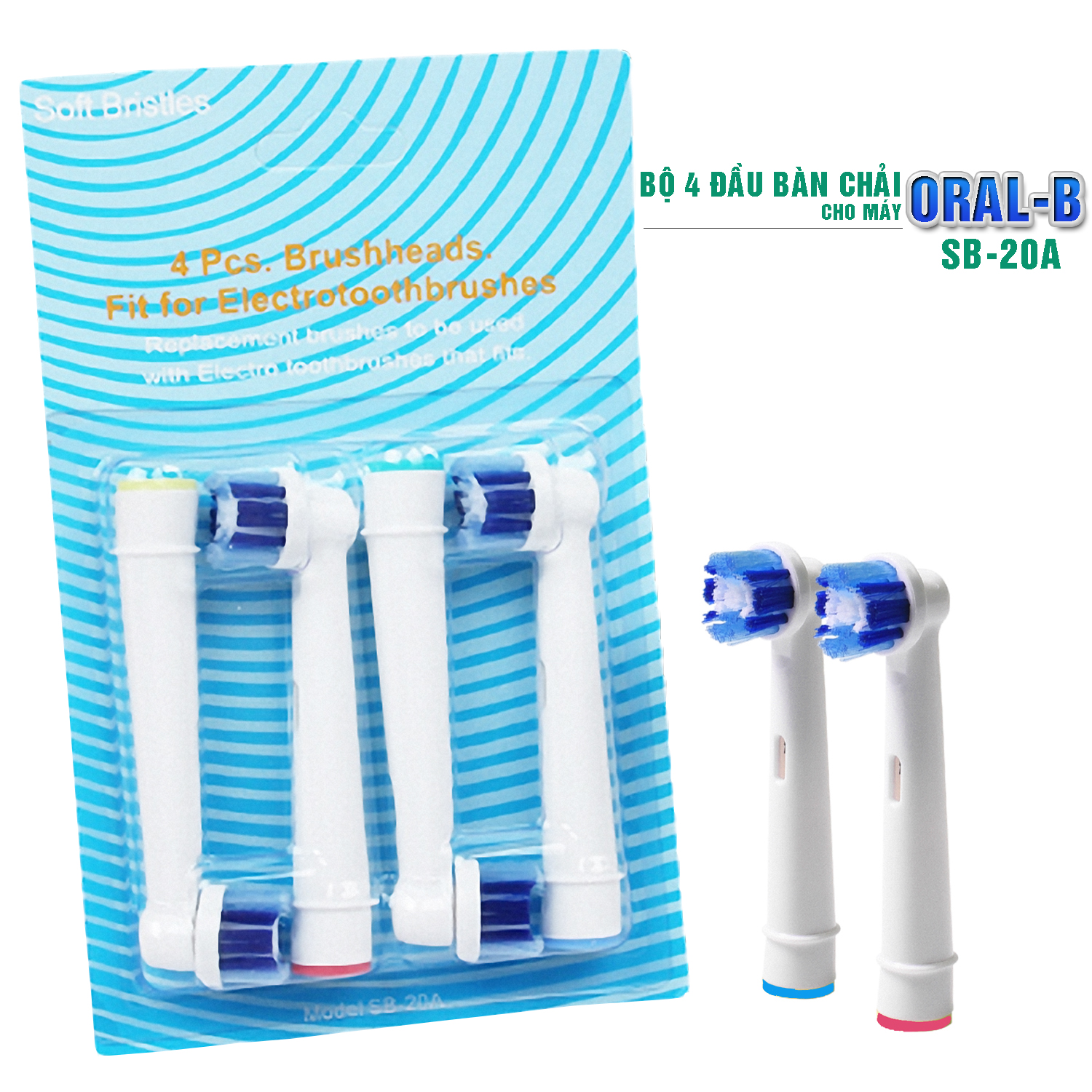 Cho máy Braun Oral-B, Bộ 4 đầu bàn chải đánh răng điện Dan House SB-20A, tẩy sạch cao răng, làm sạch vết ố, chăm sóc nưới lợi, loại cước mềm