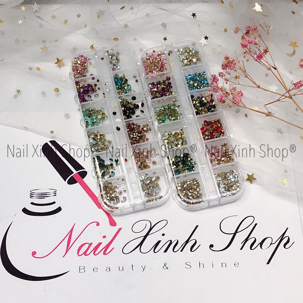 Khay nail 12 ô đá nail mix size, khay đá nail 12 màu - đa dạng size, phụ kiện nail cao cấp chuyên dụng nail salon