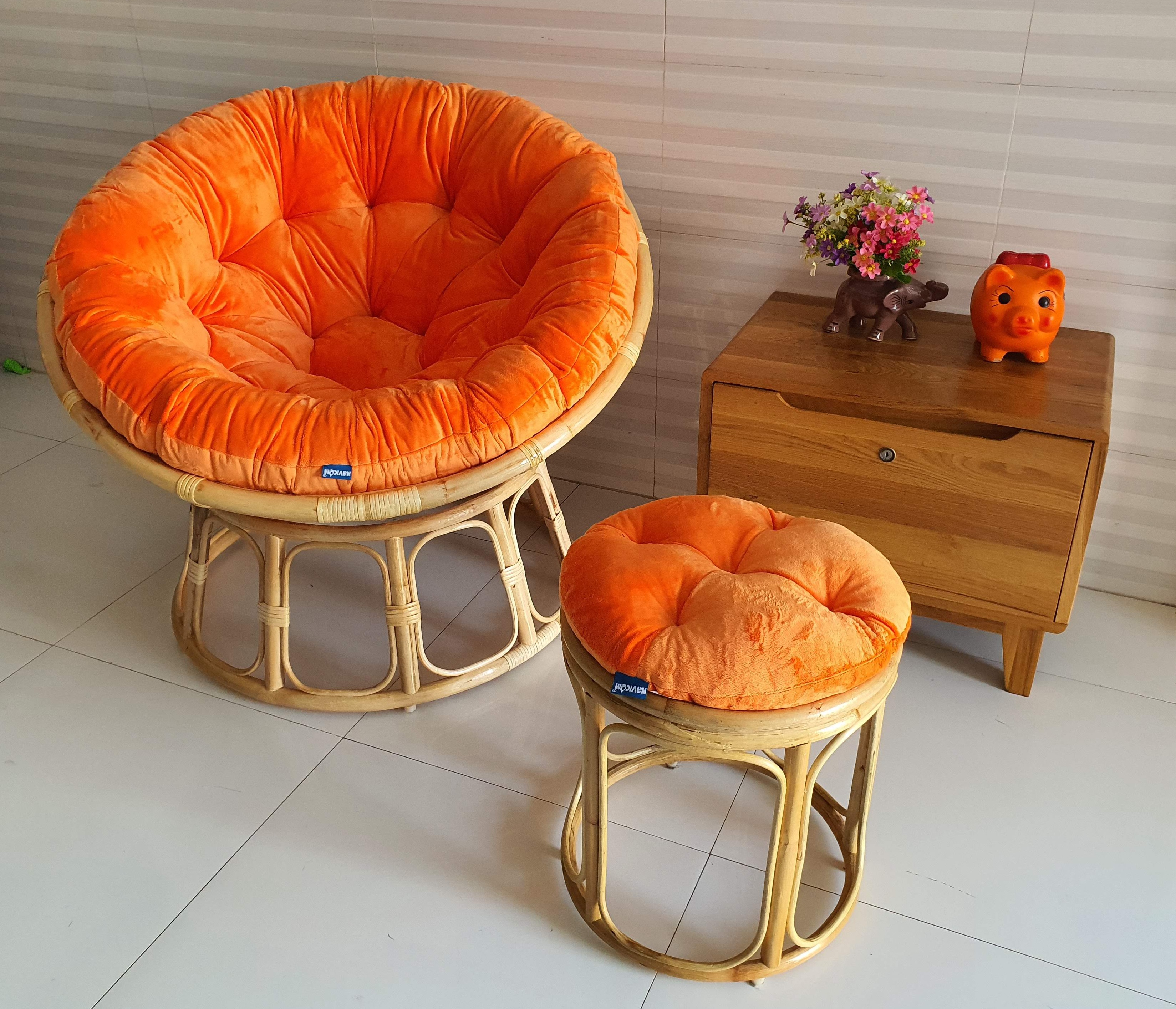 Bộ ghế papasan + đôn (vải nhung màu cam)