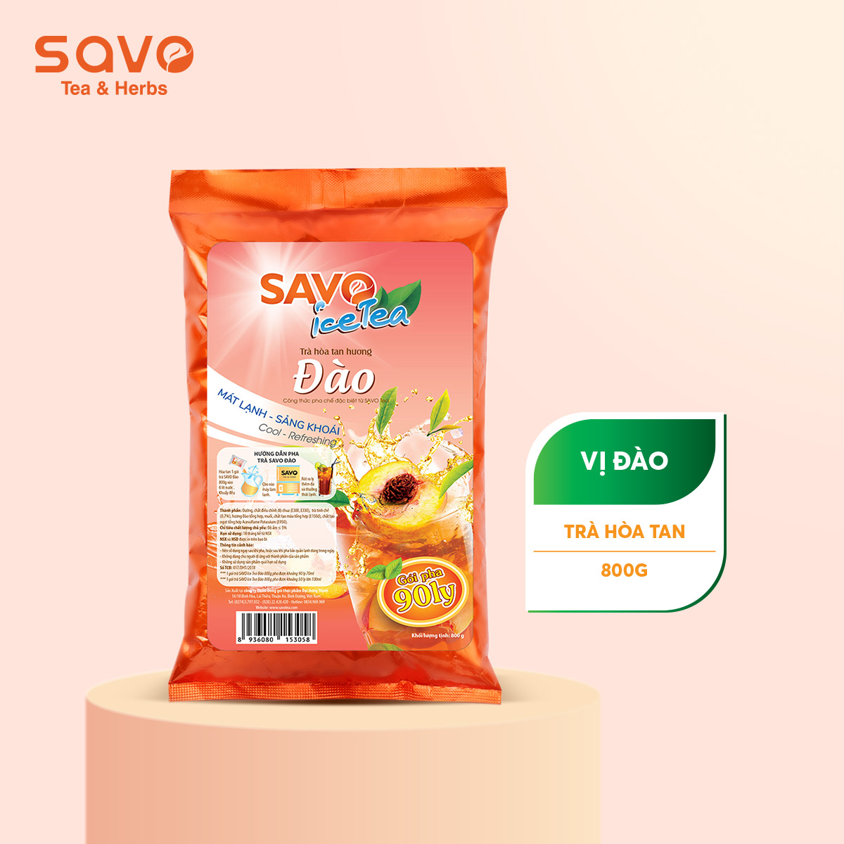 Trà Đào Hòa Tan Savo Icetea Peach Icetea - Túi 800Gr