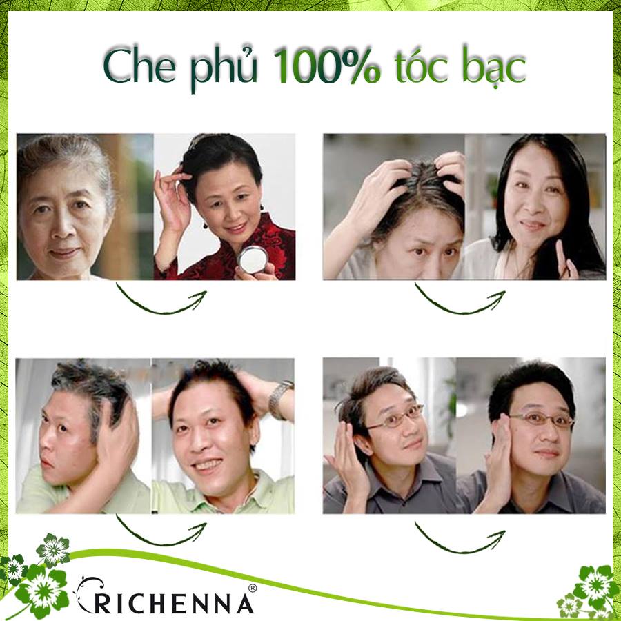 Thuốc nhuộm tóc phủ bạc thảo dược Richenna Hi-Speedy Color Hàn Quốc màu nâu đen 60g