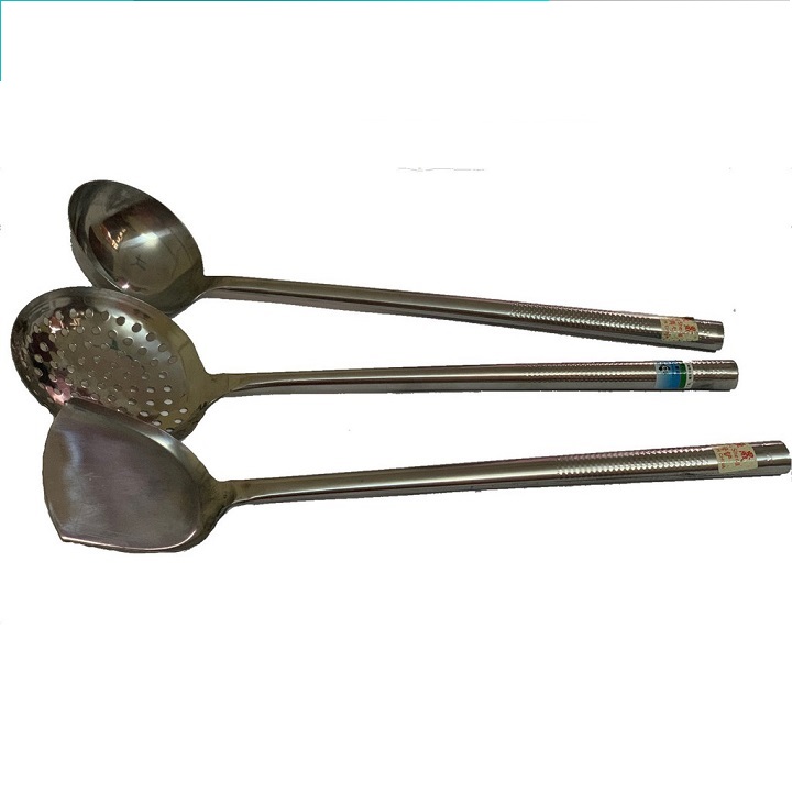 Bộ 3 muôi múc,muôi thủng ,xẻng chiên xào công nghiệp inox cao cấp