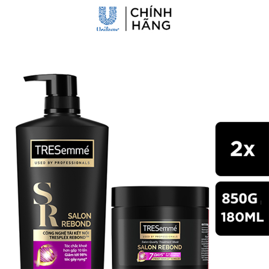 Combo Dầu Gội 850g &amp; Kem Ủ 180ml Tresemme Salon Rebond Giúp Chắc Khỏe &amp; Ngăn Gãy Rụng Tóc