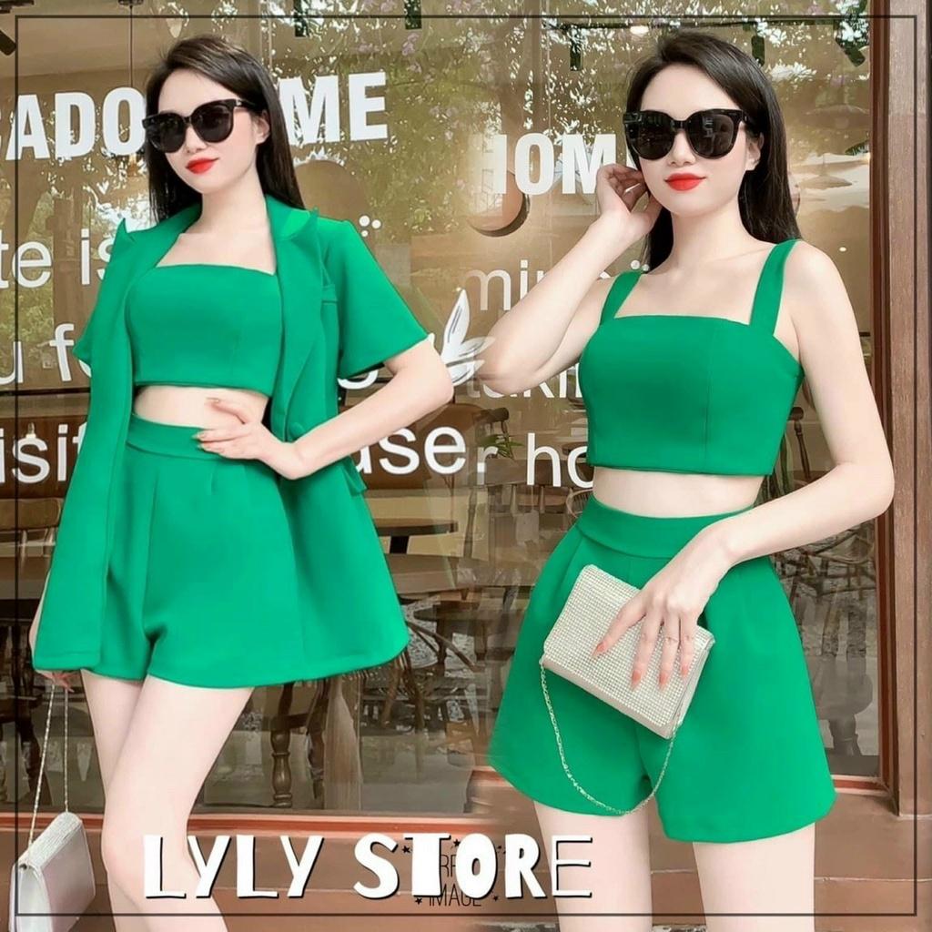 Set bộ đồ nữ 3 món áo vest tay ngắn mix áo 2 dây cùng tone sang trọng, lịch sự dành cho các nàng đi làm, dạo phố