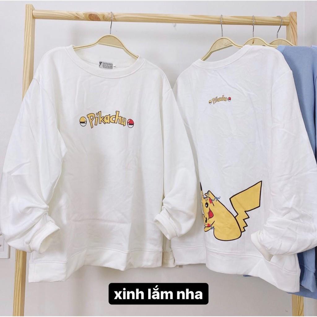 Áo sweater pikachu trắng vải nỉ lót bông