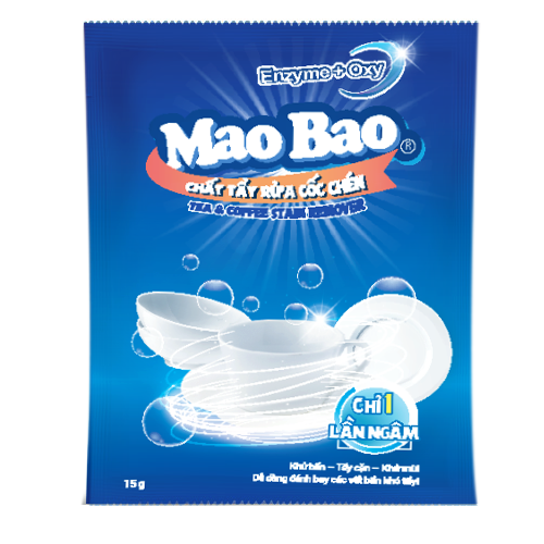 Combo 5 túi Chất Tẩy Rửa Cốc Chén Siêu Sáng Bóng Mao Bao 15g x1 gói