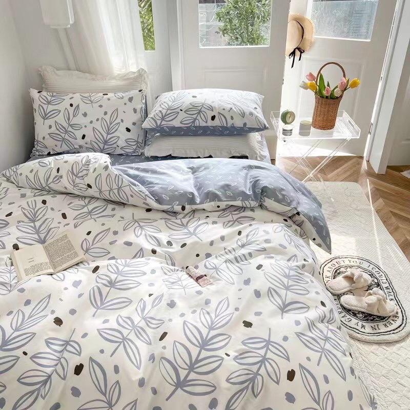 Set Cotton Living Hàng Nhập Khẩu Cao Cấp 4 Món Lá Mây Xanh