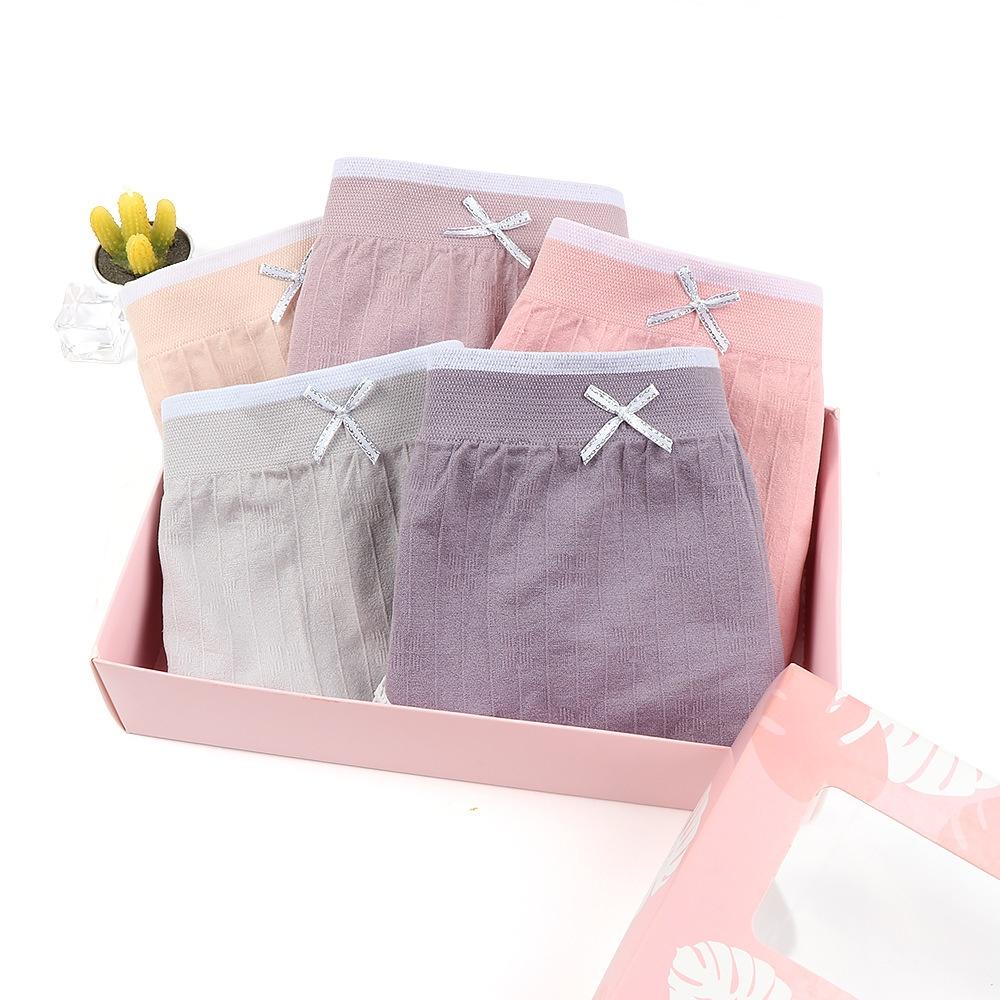 Hộp 5 quần lót cotton kháng khuẩn mềm mịn đính nơ dễ thương cho nữ QLN16