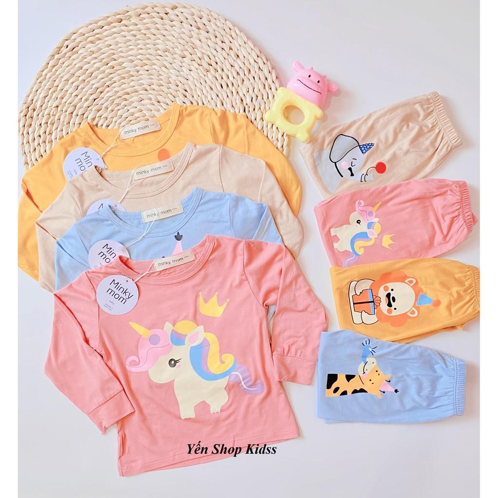 Bộ Dài Tay Minky Mom Chất Thun Lạnh Họa Tiết Voi-Ngựa Hồng Dễ Thương Cho Bé