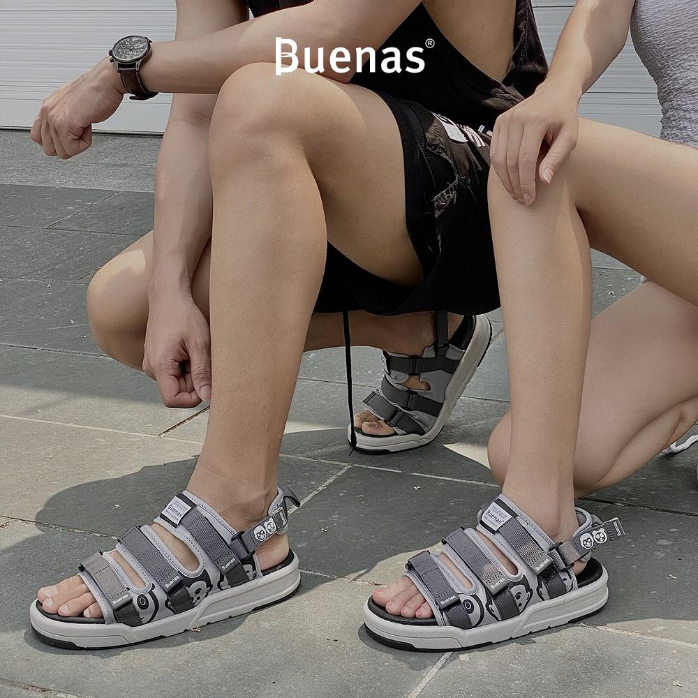Giày sandal nam nữ unisex đi học quai ngang Buenas Sport SD6868 ghi đế cao 3 phân