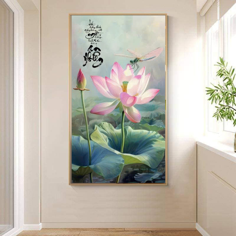 (HCM) Tranh treo tường tráng gương hoa sen hồng trang trí phòng khách, phòng thờ, kèm đinh