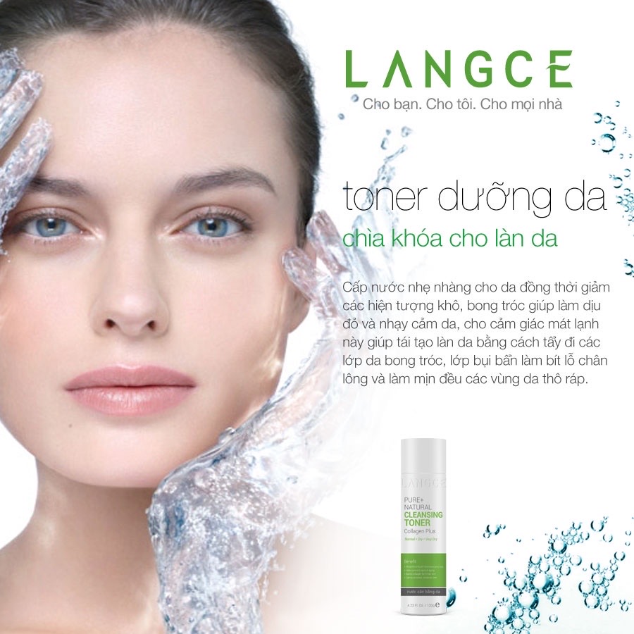 TONER - NƯỚC CÂN BẰNG DA COLLAGEN+ TỰ NHIÊN 120ml DA KHÔ - TEM XANH LANGCE