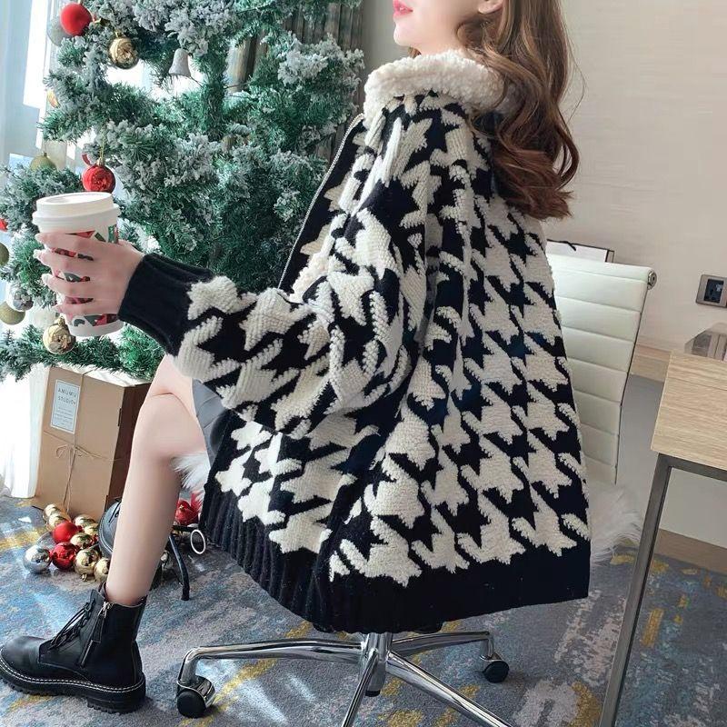 Áo Khoác Cardigan Dệt Kim Dày Dáng Rộng Có Khóa Kéo Phong Cách Hàn Quốc Thời Trang Mùa Đông Mới Cho Nữ