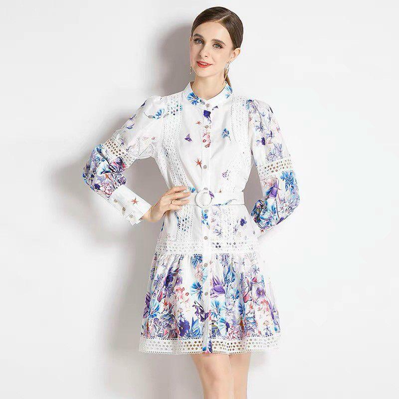 ĐẦM CỔ TRỤ TAY PHỒNG PHỐI REN