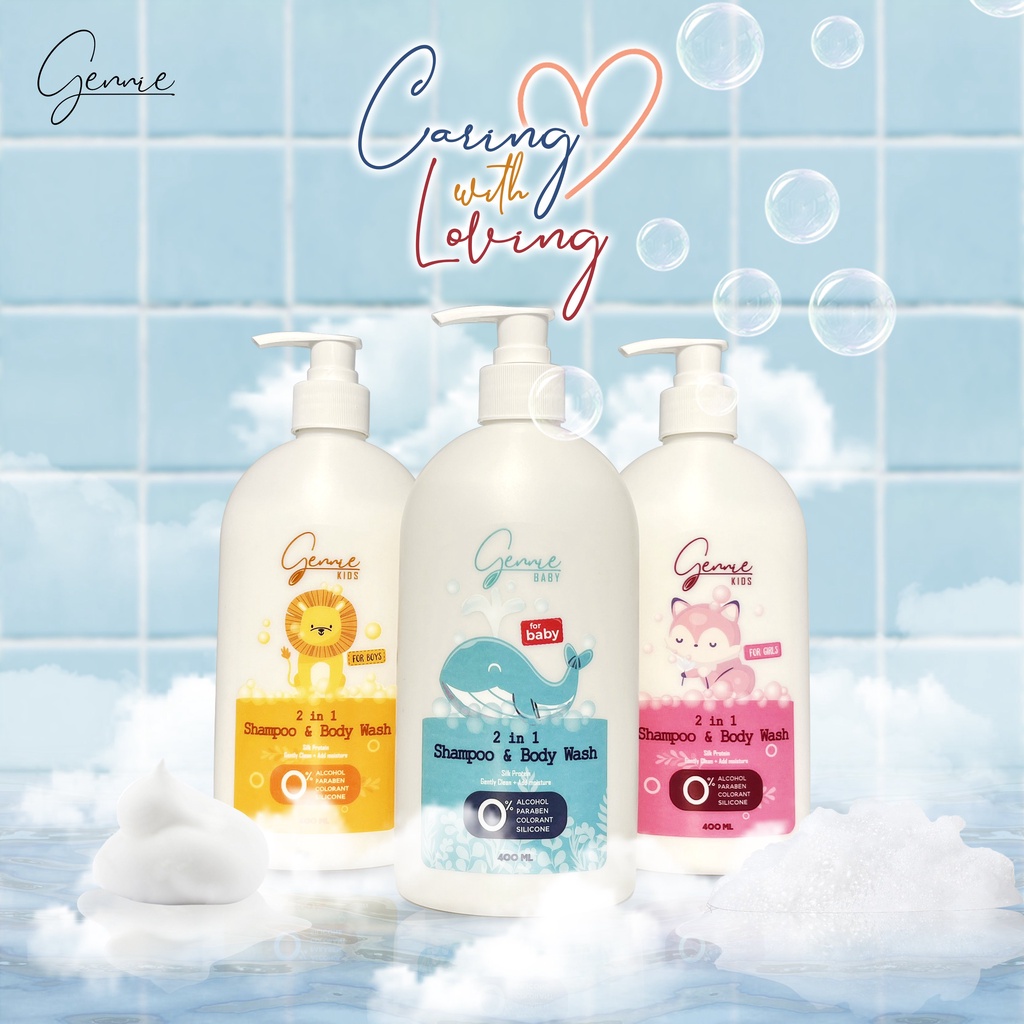Bộ đôi Mẹ và Bé Sữa tắm Gennie Little Rose Dress + Sữa tắm gội 2IN1 Gennie Baby 450ml - 400ml