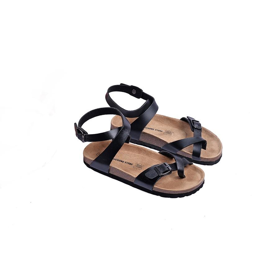 Sandal Unisex HuuCuong xỏ ngón cổ cao đen đế trấu