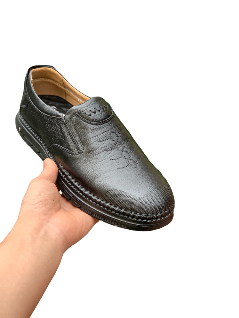 Giầy lười nam da bò 2 lớp cao cấp Tomshoes, đế cao su khâu chắc chắn