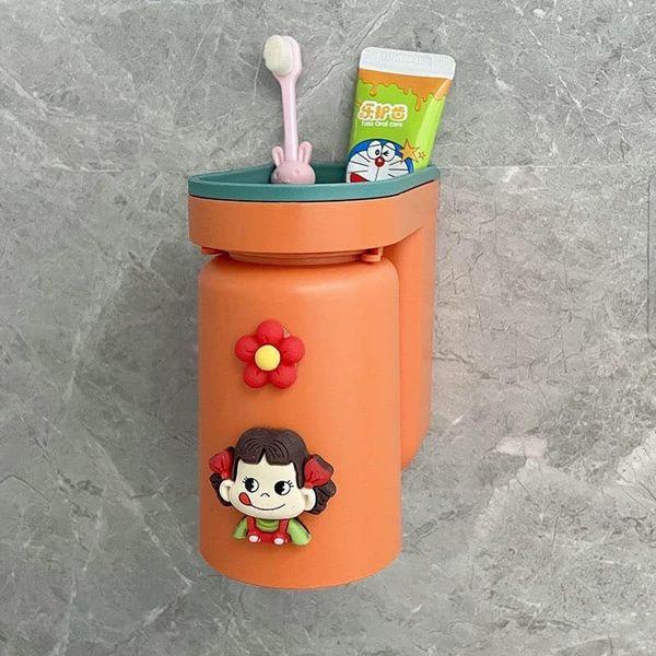 GIÁ ĐỠ BÀN CHẢI KÈM CỐC ĐÁNH RĂNG DÁN TƯỜNG SIÊU DÍNH TẶNG STICKER HOẠT HÌNH ĐÁNG YÊU