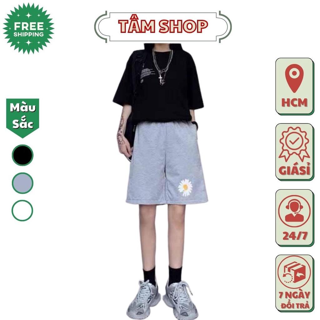 Quần short nỉ quàn đùi in họa tiết 2 màu đen xám chất thun bông mềm mịn có túi