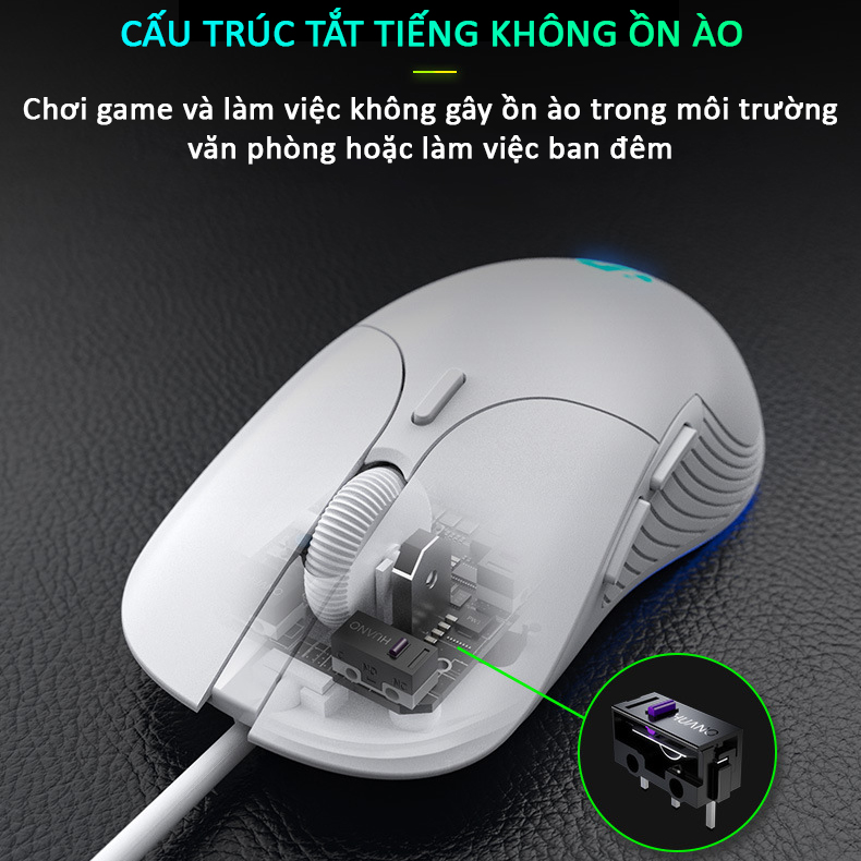 Chuột máy tính gaming Sidotech PB1 bản có dây 4800 DPI điều chỉnh 3 cấp độ thiết kế công thái học ôm tay có viền chống trượt có LED 4 màu cấu trúc tắt âm click phù hợp chơi game và làm việc văn phòng - Hàng chính hãng