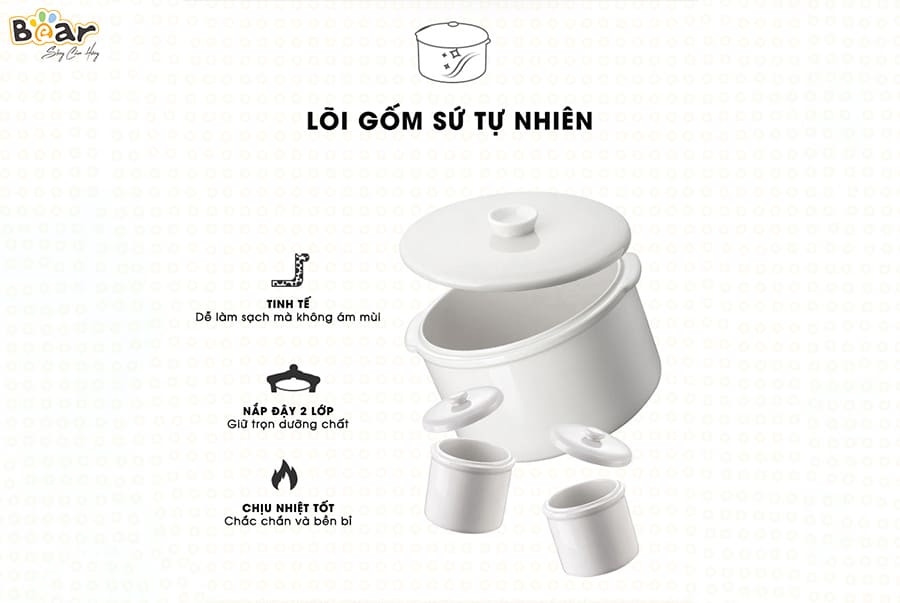 Nồi Chưng Cất Yến, Tiềm Thuốc Bắc BEAR SUBE003 1.6L - Hàng Chính Hãng