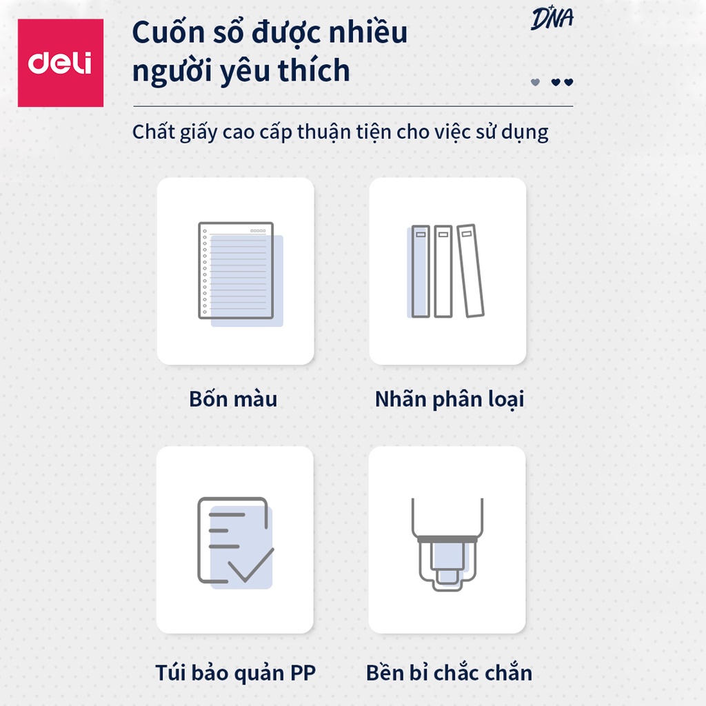 Sổ Tay Ghi Chép 60 Trang Gáy Lò Xo A5 Deli - Xanh Dương/Hồng/Vàng/Xanh Lá - QHA560