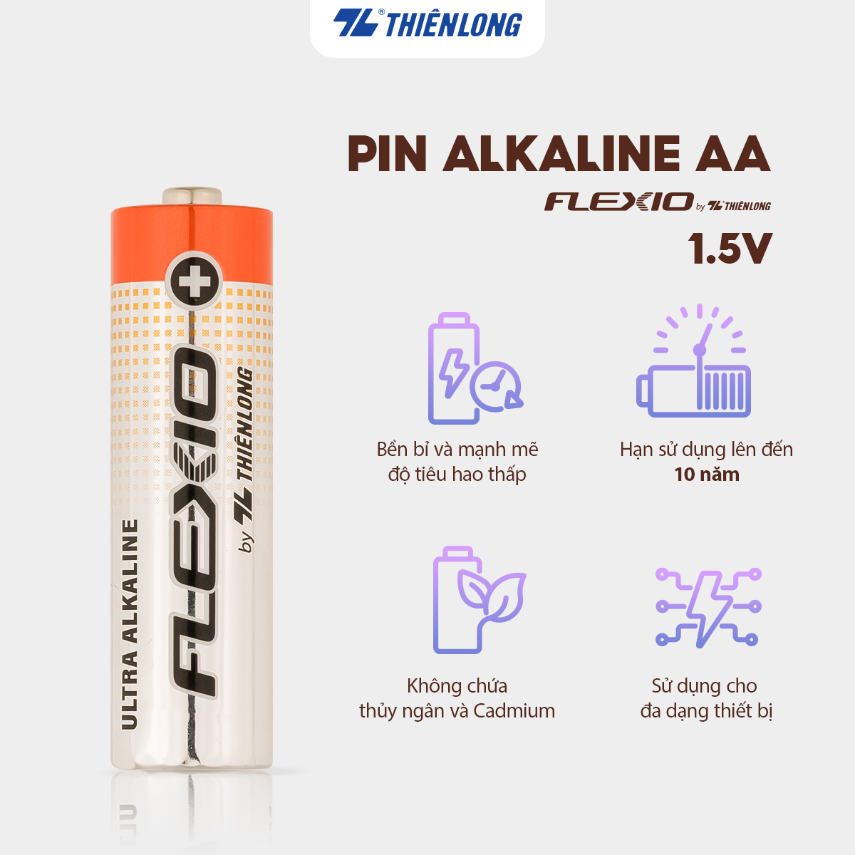 Vỉ 2 Pin Alkaline AA Thiên Long Flexio
