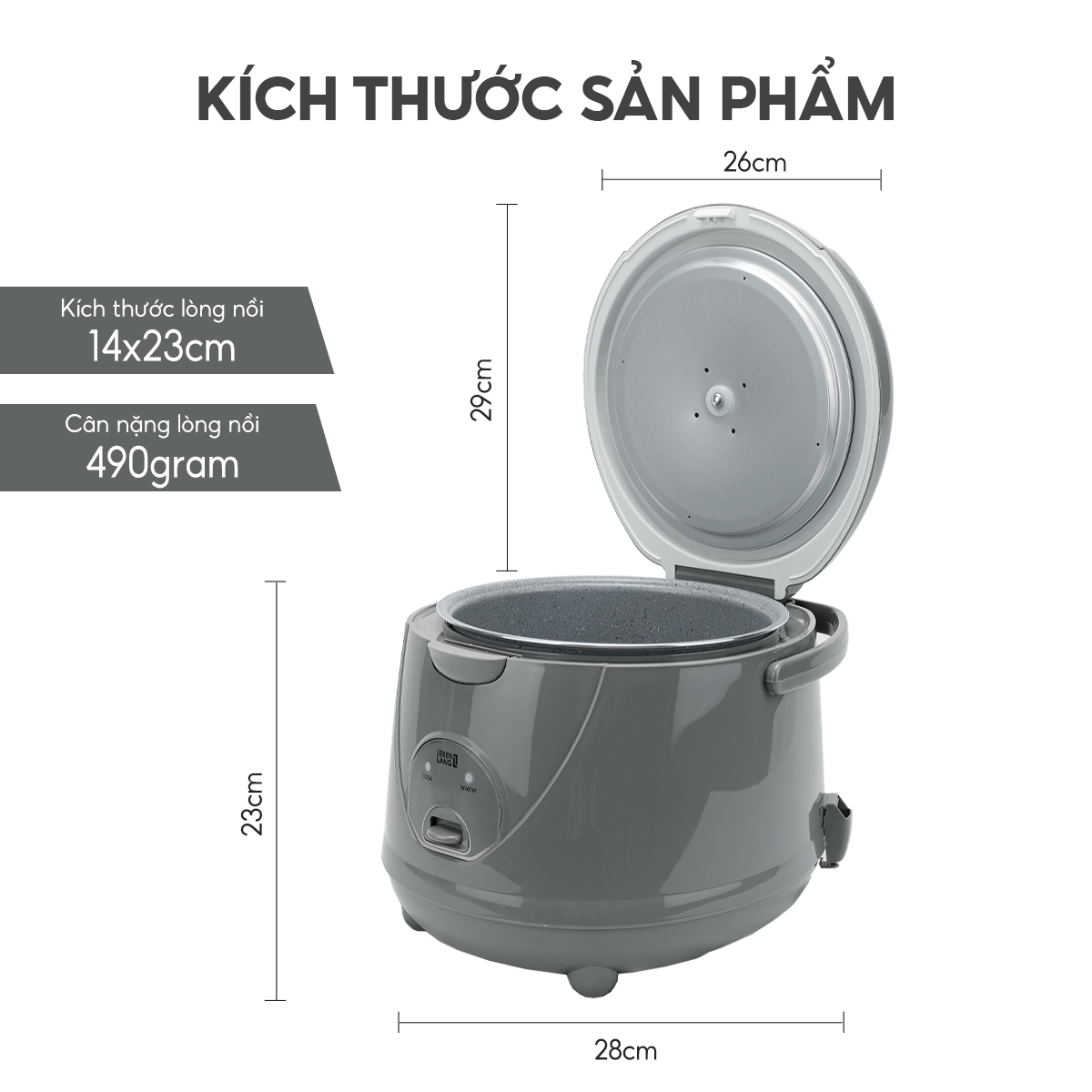 Nồi cơm điện Lebenlang LBL1936 dung tích 1800ml, công suất 700W, thiết kế đơn giản, bảo hành 2 năm - hàng chính hãng