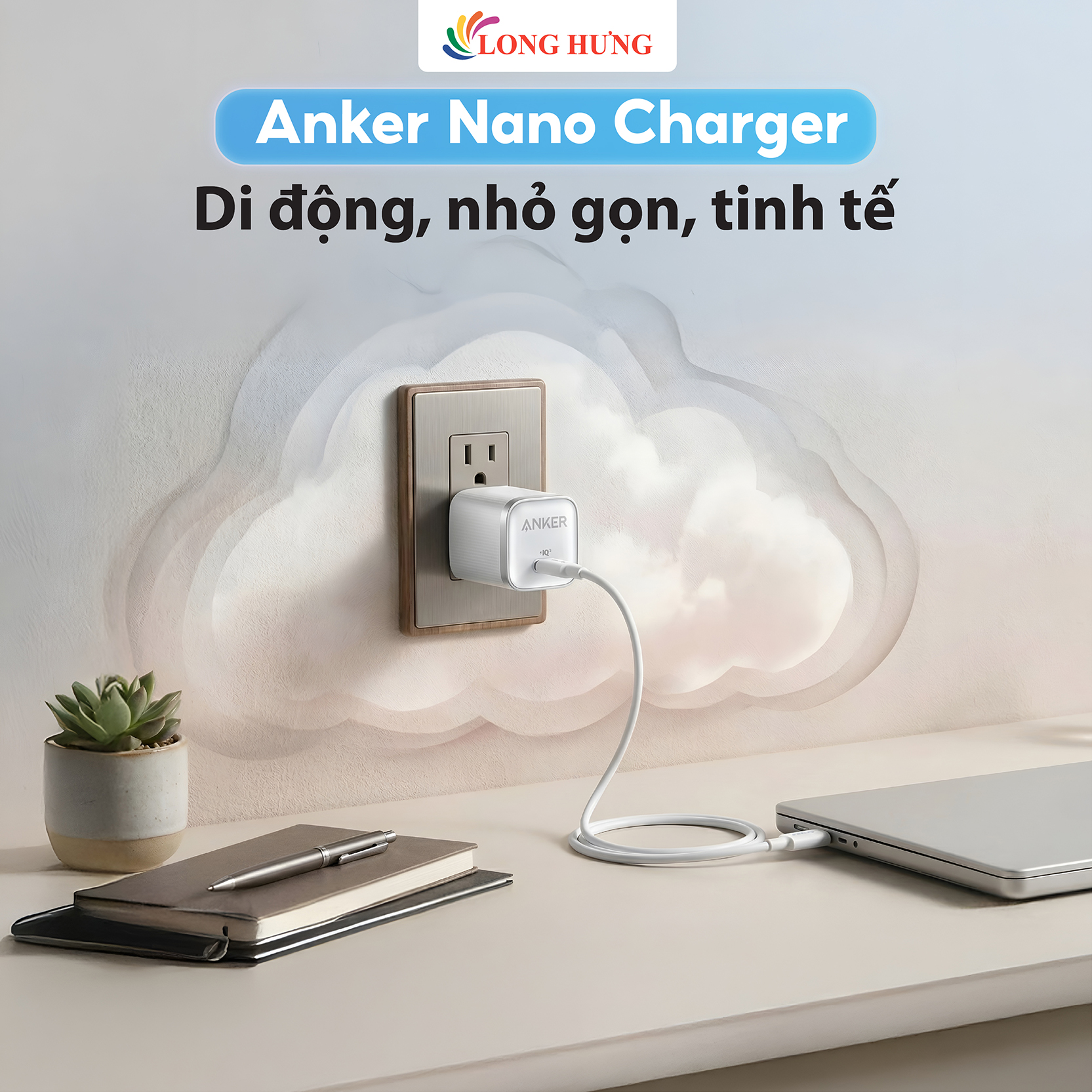 Combo cốc sạc Anker Nano 1C 45W + Cáp USB Type-C to Type-C B2692 - Hàng chính hãng