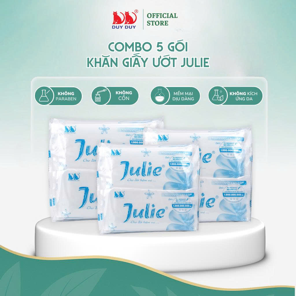 Combo 10 Gói  Khăn lạnh dùng một lần Julie xanh dương vải bi 20 cái 24x24cm hương hoa hồng không hóa chất dùng một lần tiện lợi