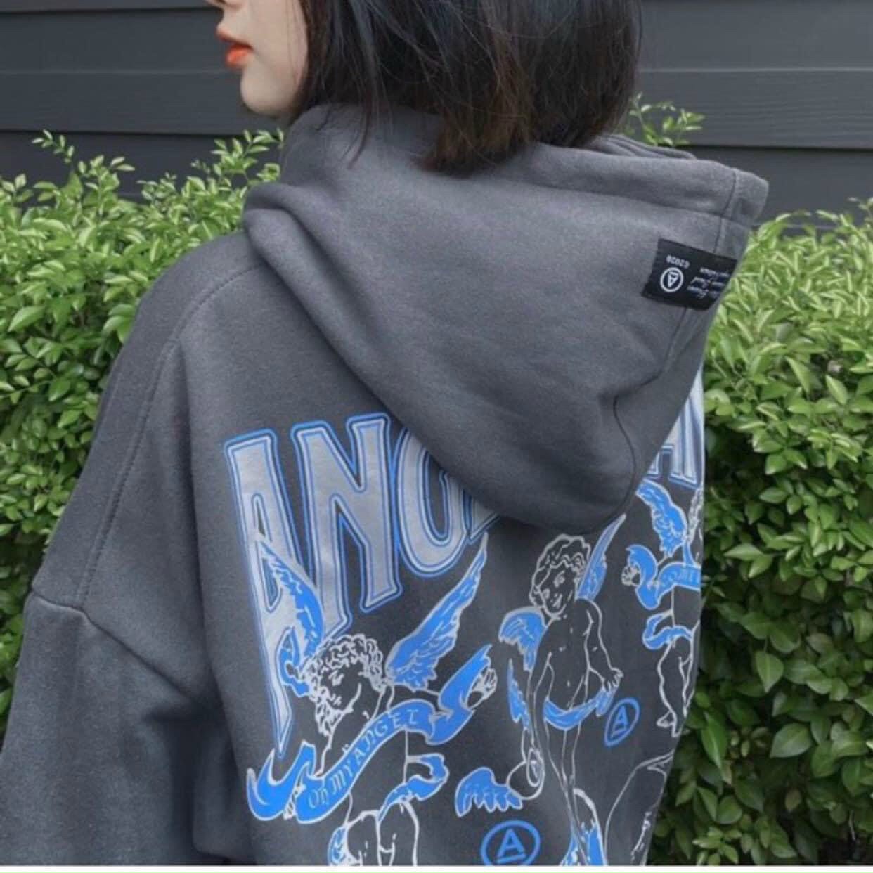 Áo hoodie nỉ ngoại in ANGEL LAND rõ đẹp, không bong tróc