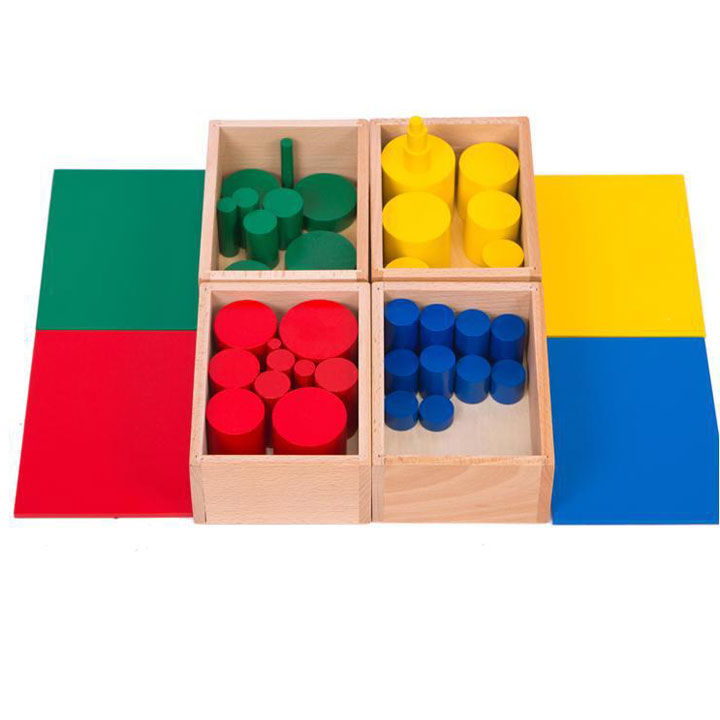 Giáo cụ Montessori - 4 Bộ 4 hộp hình trụ không núm Knobless cylinders