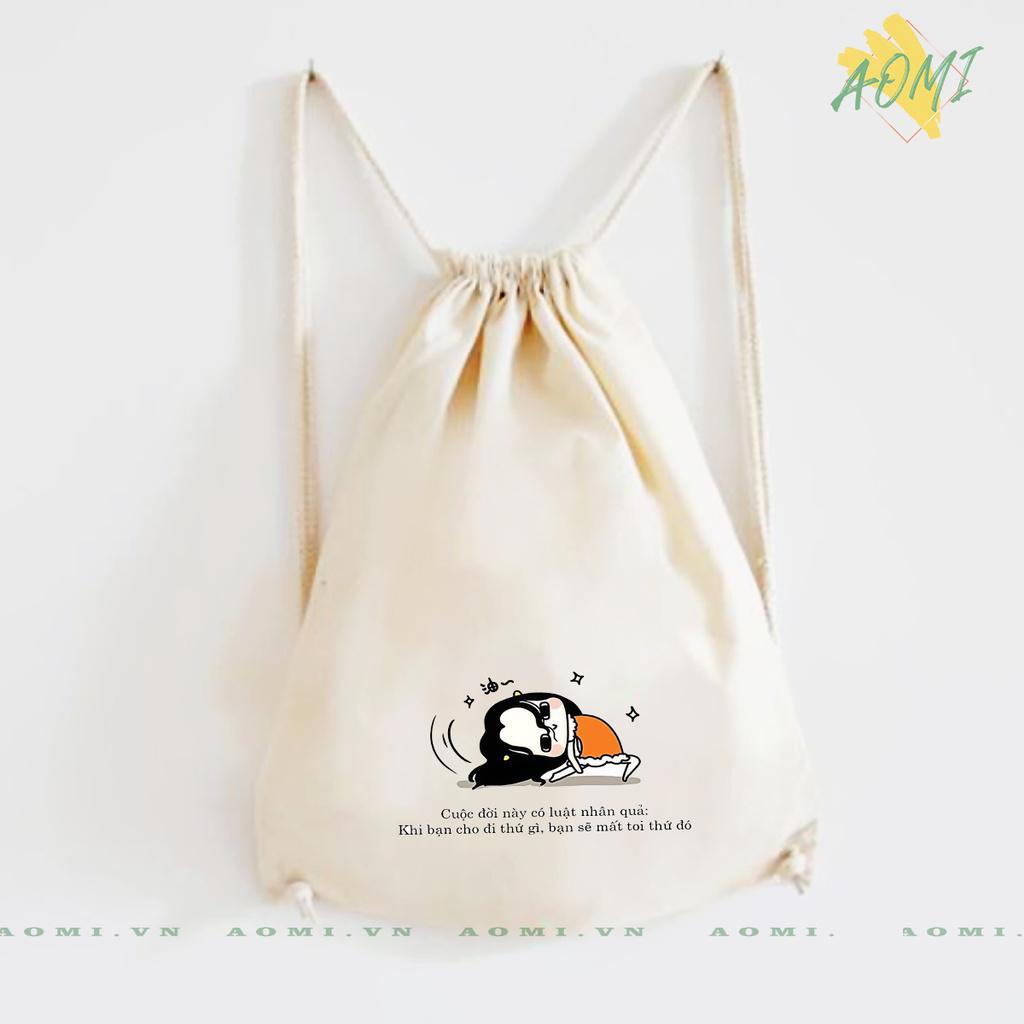 BALO MINI AOMIVN DÂY RÚT NHỎ XINH UNISEX CHẤT CANVAS THỜI TRANG CHO SE MAT B CUTE XINH ĐẸP TIỆN ÍCH DẠO PHỐ DU LỊCH