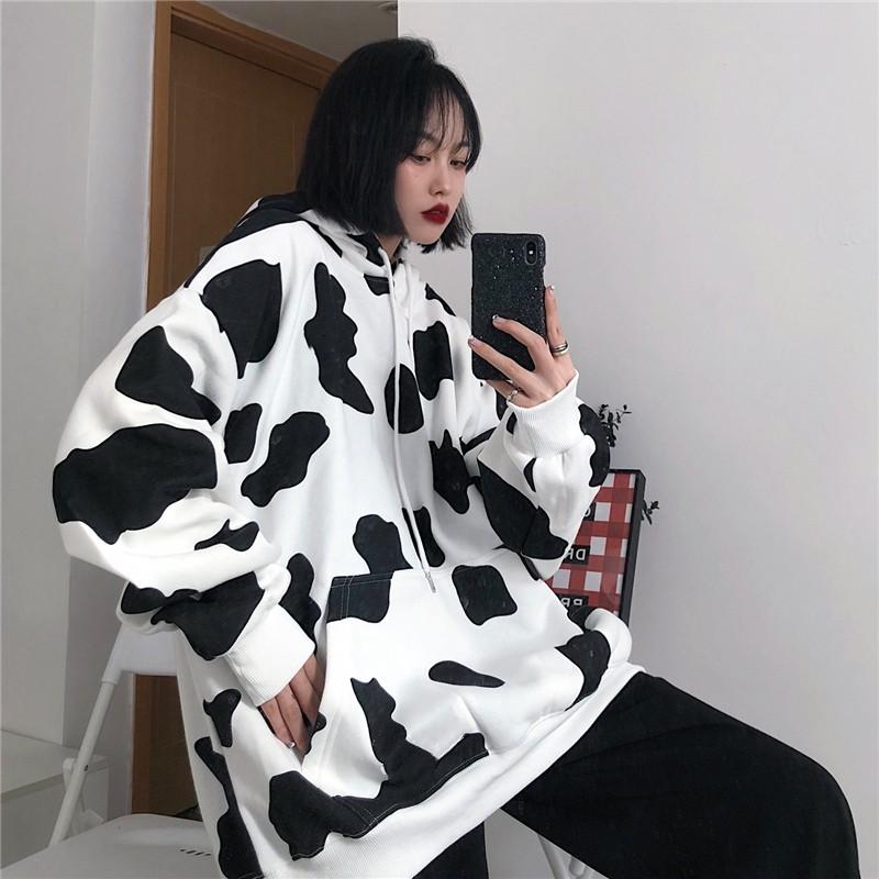 Áo hoodie bò sữa nữ form rộng dài vải nỉ chất đẹp giá rẻ hàng quảng châu  áo thu đông unisex Ulzzang 2022