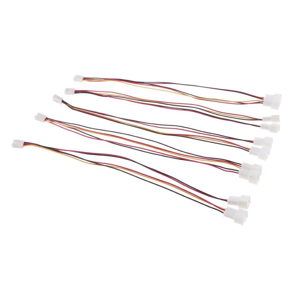 5x 3pin Female to 2x 3pin Male Fan Y Splitter Power Cable Connector